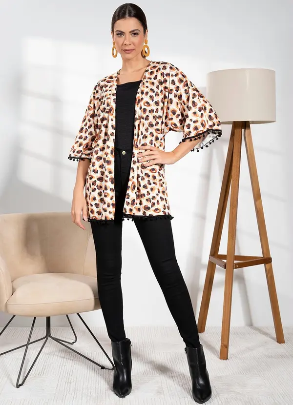 Quintess - Casaco Onça Aquarelada em Malha de Poliéster 7