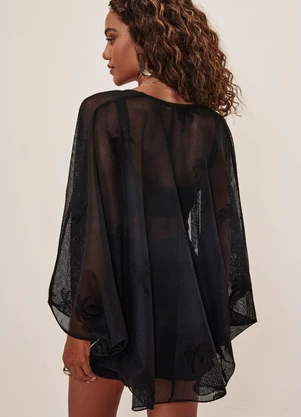 Elegance - Kimono Alongado com Mangas Amplas Preto - ELEGANCE