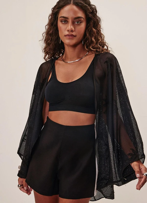 Elegance - Kimono Alongado com Mangas Amplas Preto