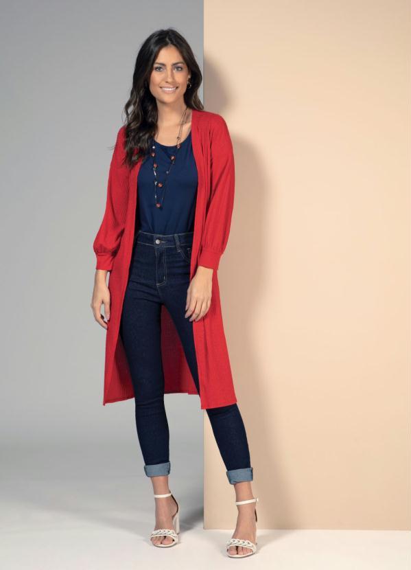 Quintess - Kimono Alongado Vermelho com Mangas Bufante 3