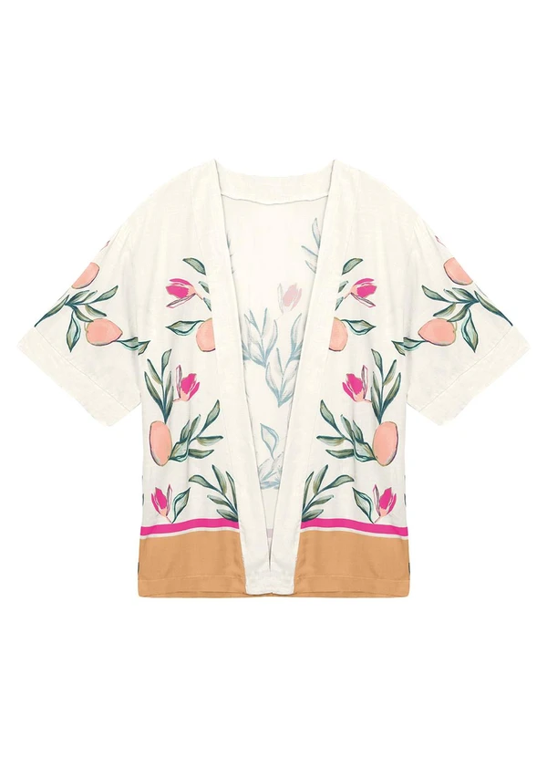 Malwee - Kimono Amplo Floral Branco