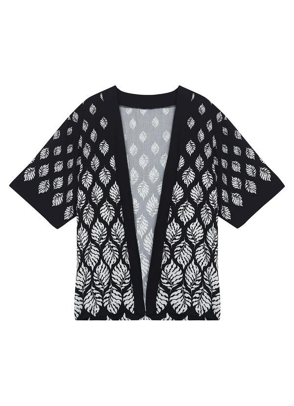 Malwee - Kimono Amplo Folhagens Preto