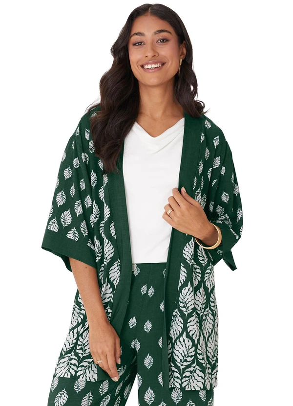 Malwee - Kimono Amplo Folhagens Verde