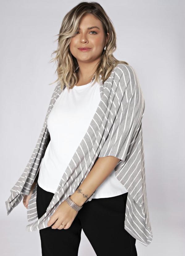 Preview - Kimono Assimétrico Listras Cinza