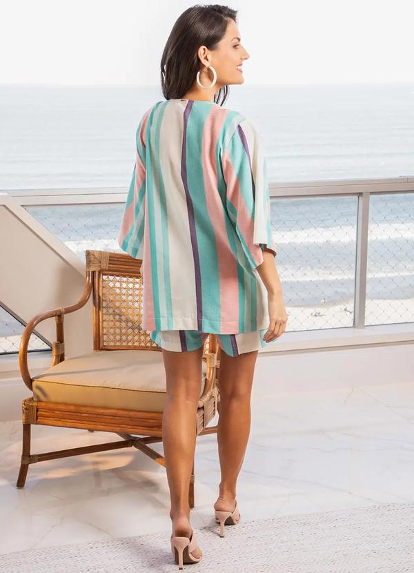 Quintess - Kimono Azul em Tecido Plano Listrado 4