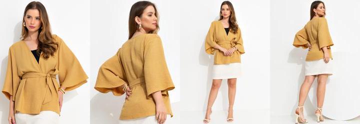 Kimono Caramelo em Tecido Texturizado