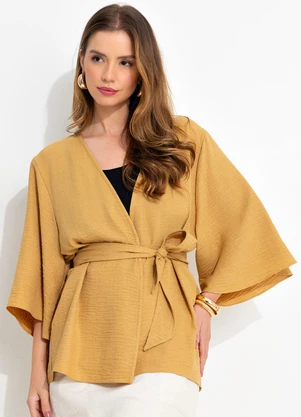Quintess - Kimono Caramelo em Tecido Texturizado - QUINTESS