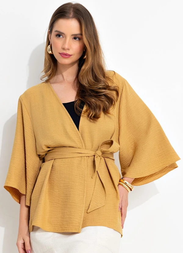 Quintess - Kimono Caramelo em Tecido Texturizado