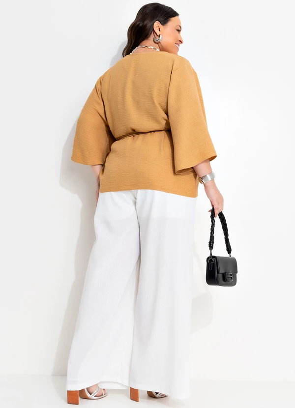 Quintess - Kimono Caramelo em Tecido Texturizado 11