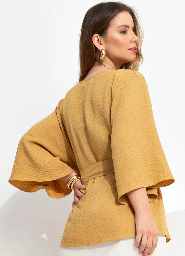 Quintess - Kimono Caramelo em Tecido Texturizado 2