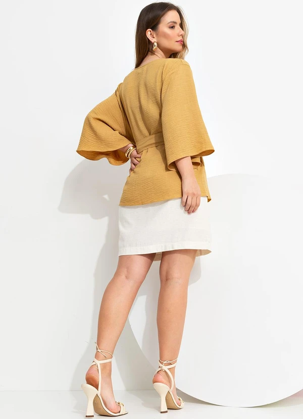 Quintess - Kimono Caramelo em Tecido Texturizado 4