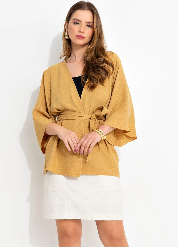 Quintess - Kimono Caramelo em Tecido Texturizado 6