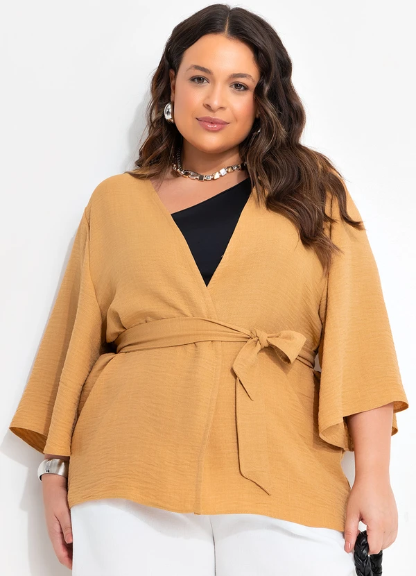 Quintess - Kimono Caramelo em Tecido Texturizado 8