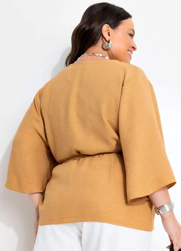 Quintess - Kimono Caramelo em Tecido Texturizado 9