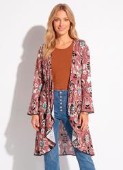 Kimono com Amarra��o Floral �tnico Bord�