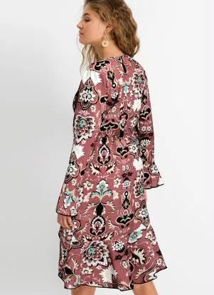 bonprix - Kimono com Amarração Floral Étnico Bordô - BONPRIX