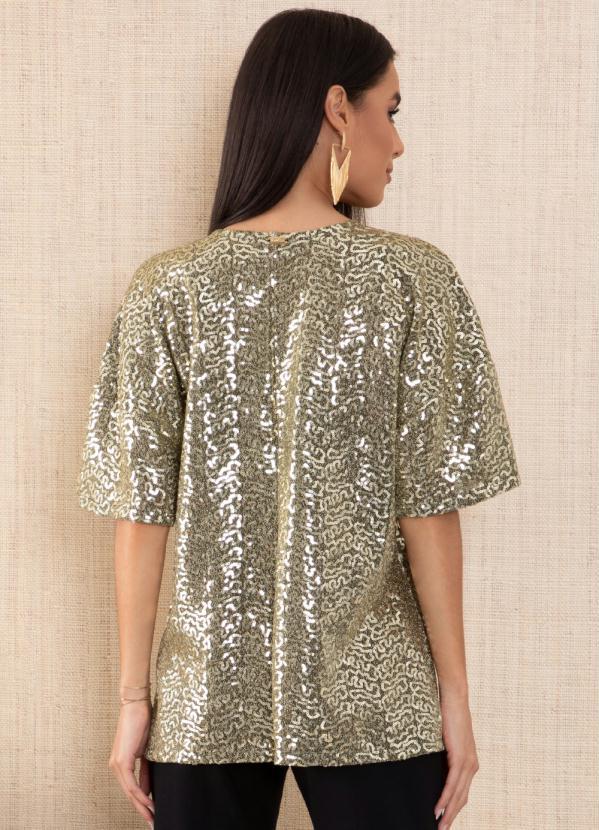 Queima Estoque - Kimono de Paetê Dourado com Mangas Curtas 2