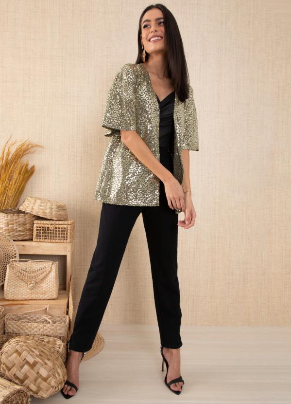 Queima Estoque - Kimono de Paetê Dourado com Mangas Curtas 3