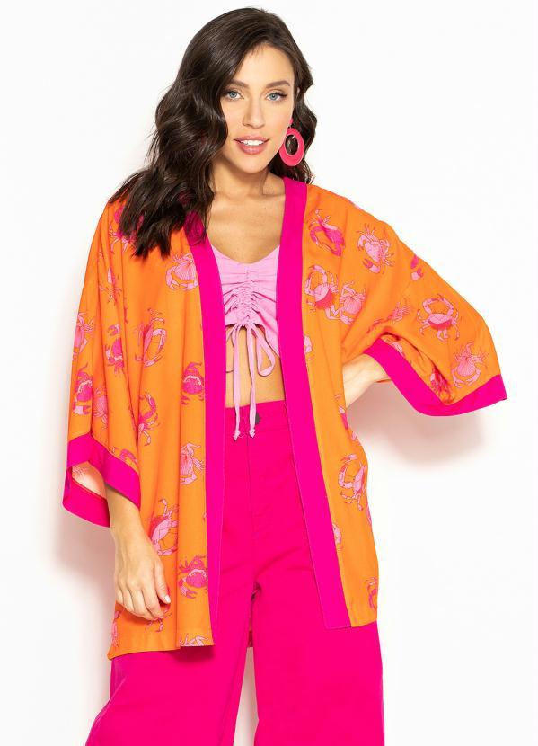 Colcci - Kimono de Viscose Estampado Laranja