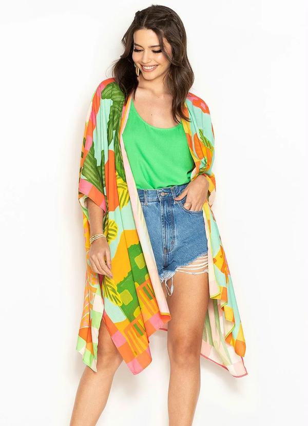 Farm - Kimono de Viscose Localizado Casa na Praia Laranja
