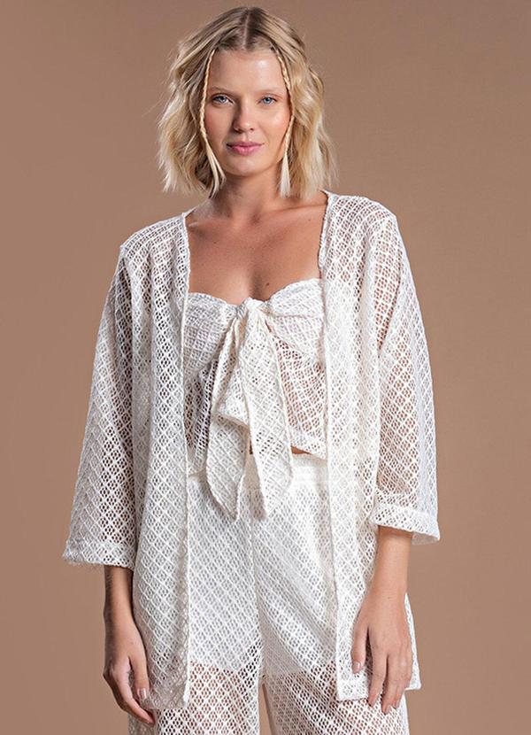 Choyee - Kimono em Crochet Bege