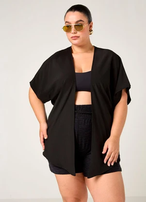 Elegance - Kimono Estampado com Ponta Frente e Manga Preto - ELEGANCE