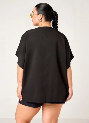 Elegance - Kimono Estampado com Ponta Frente e Manga Preto - ELEGANCE