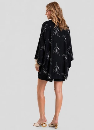 Dianna - Kimono Feminino em Tecido Estampado Preto - DIANNA