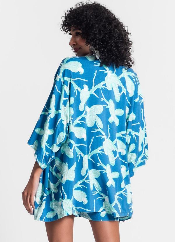 Rovitex - Kimono Feminino Estampa de Pássaros Azul 2