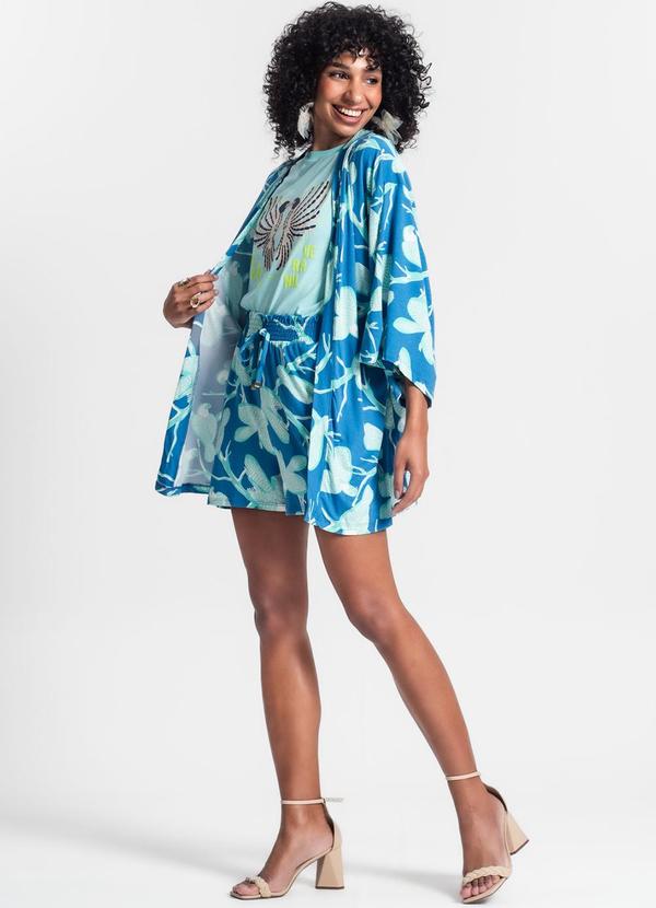 Rovitex - Kimono Feminino Estampa de Pássaros Azul 3