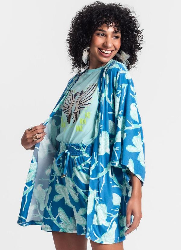 Rovitex - Kimono Feminino Estampa de Pássaros Azul 4