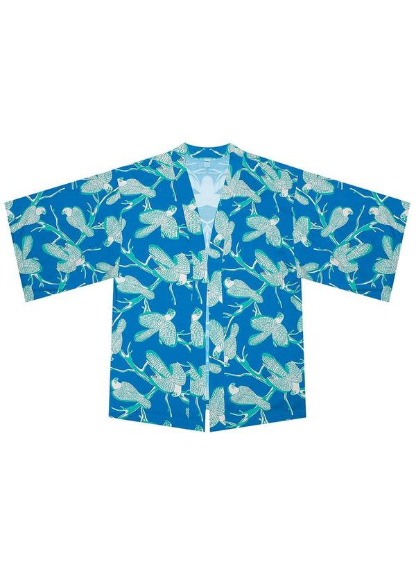 Rovitex - Kimono Feminino Estampa de Pássaros Azul 5