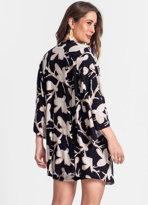 Rovitex - Kimono Feminino Estampa de Pássaros Preto 2