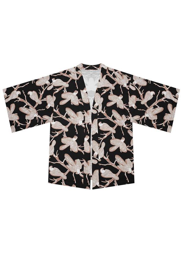 Rovitex - Kimono Feminino Estampa de Pássaros Preto 5