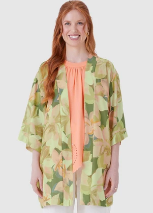 Malwee - Kimono Floral em Viscose Verde Limão - MALWEE