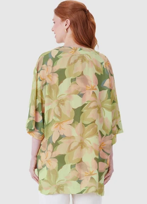 Malwee - Kimono Floral em Viscose Verde Limão - MALWEE