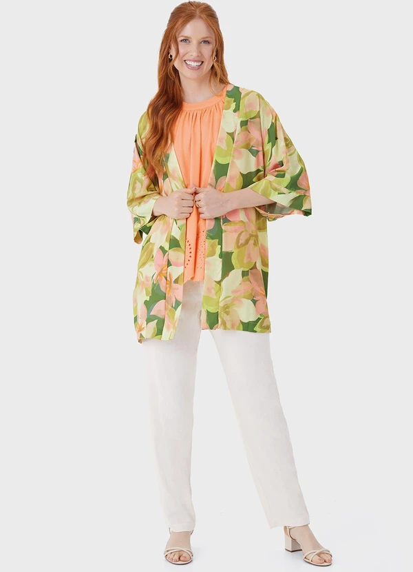 Malwee - Kimono Floral em Viscose Verde Limão 3