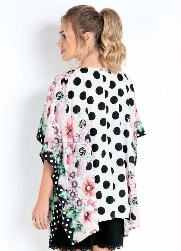 Quintess - Kimono Floral Poá Amplo com Abertura Lateral 2