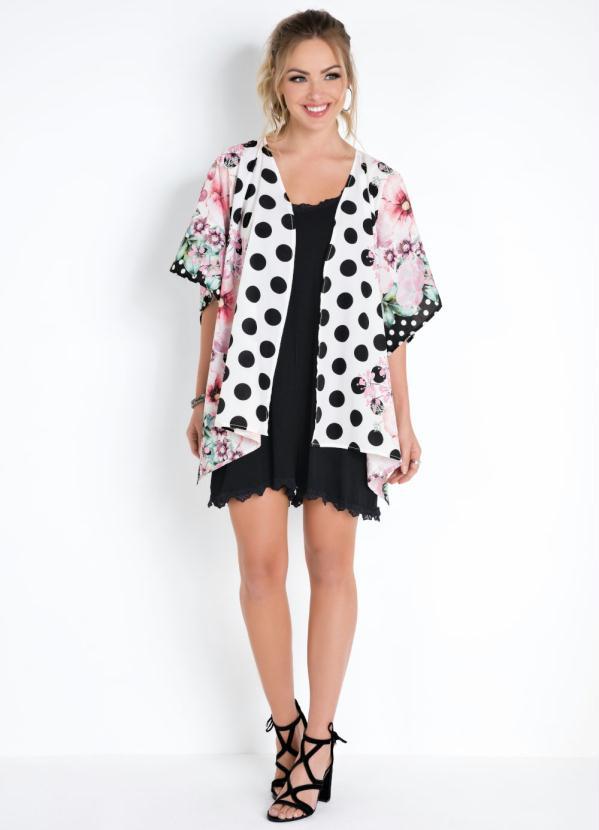 Quintess - Kimono Floral Poá Amplo com Abertura Lateral 3
