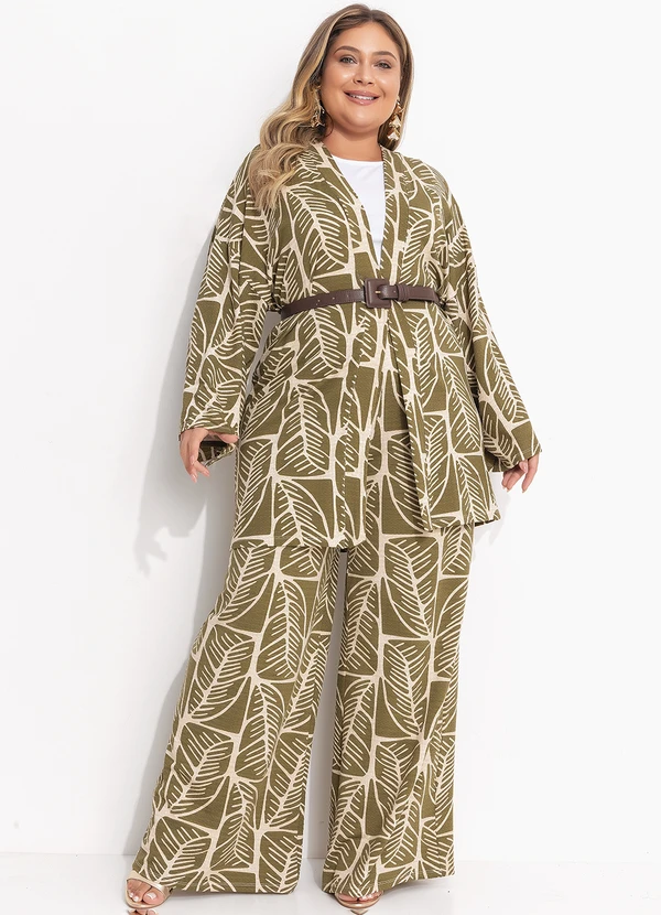 Quintess - Kimono Folhagem Abstrata em Malha Texturizada 10