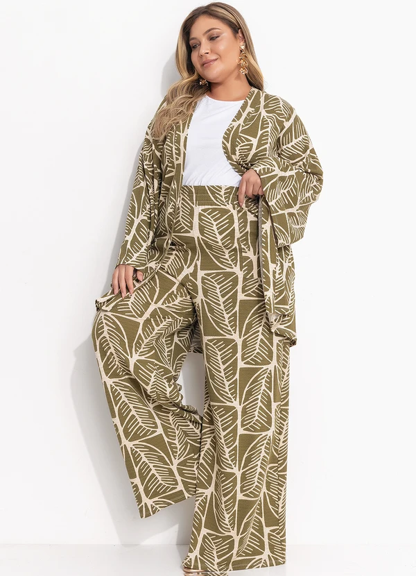 Quintess - Kimono Folhagem Abstrata em Malha Texturizada 11