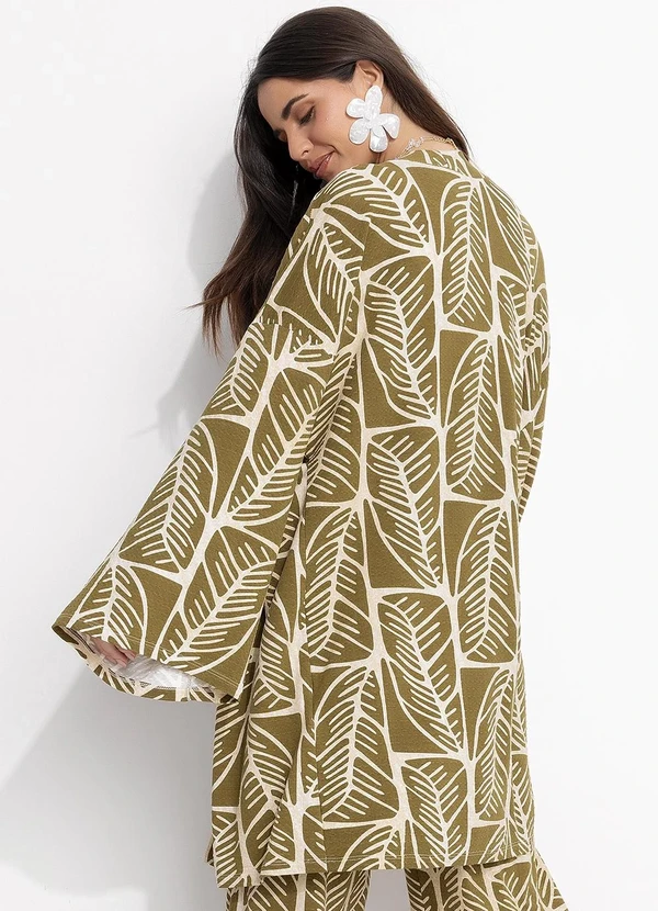 Quintess - Kimono Folhagem Abstrata em Malha Texturizada 2
