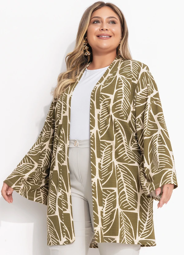 Quintess - Kimono Folhagem Abstrata em Malha Texturizada 6