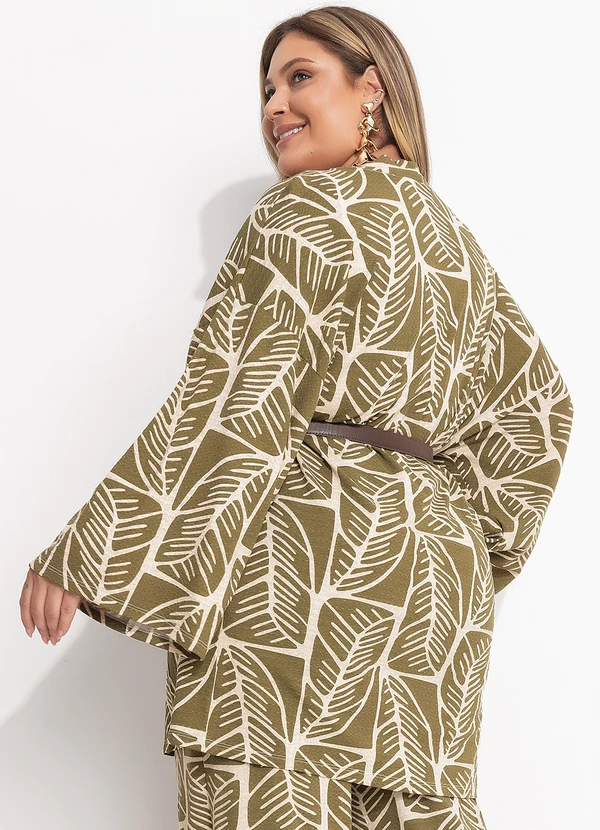 Quintess - Kimono Folhagem Abstrata em Malha Texturizada 7