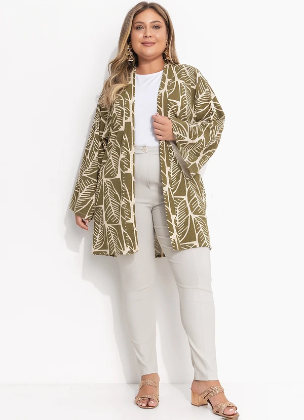 Quintess - Kimono Folhagem Abstrata em Malha Texturizada 8