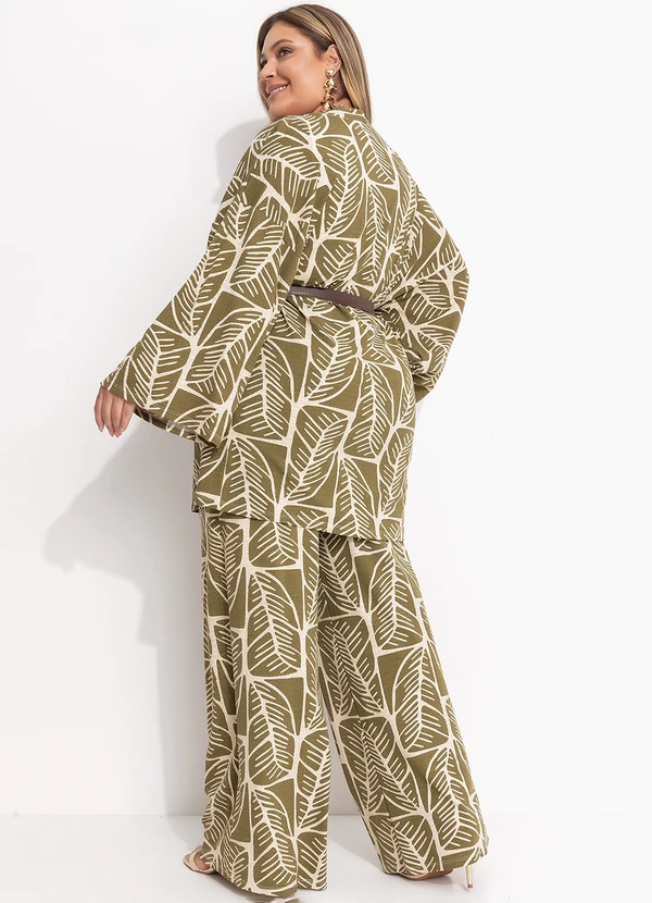 Quintess - Kimono Folhagem Abstrata em Malha Texturizada 9