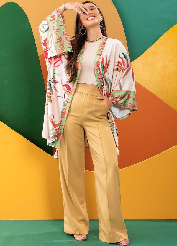 Quintess - Kimono Folhagem Off White em Malha Fria 4