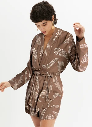bonprix - Kimono Folhagem Pontilhada em Linho - BONPRIX