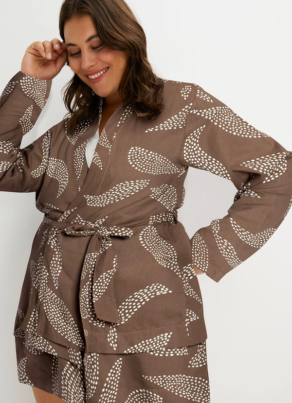 bonprix - Kimono Folhagem Pontilhada em Linho 3
