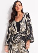 Kimono Folhagem Preto em Canelado